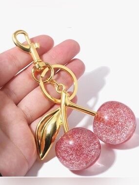 Keychain cherry glitter resin